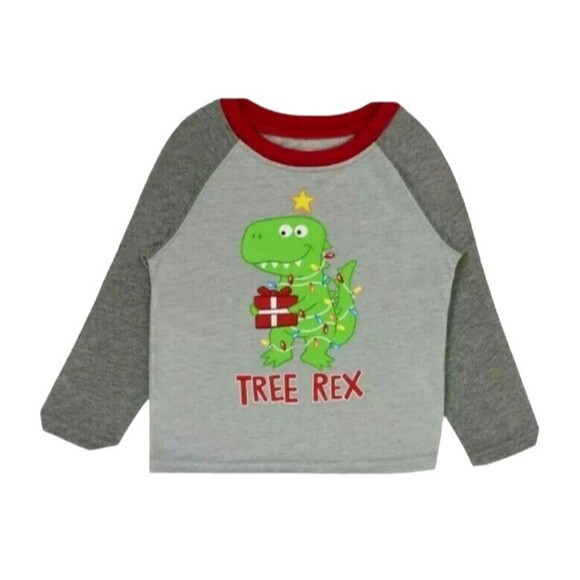 NWT - Holiday Time Toddler Boys 2T Christmas Tree Rex Tee Long Sleeve T-Shirt - Picture 1 of 5